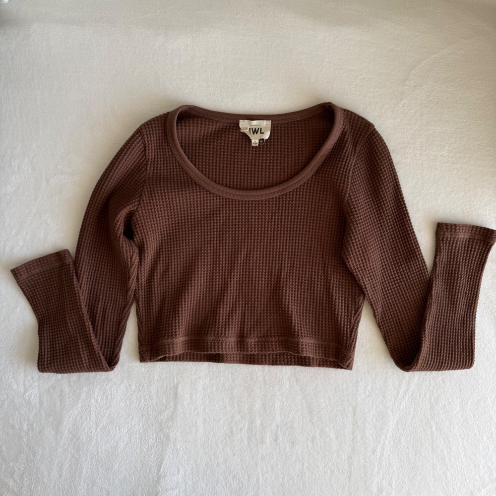 Madewell MWL Women's Waffle Cropped Long Sleeve Top Shirt Medium Chocolate Brown